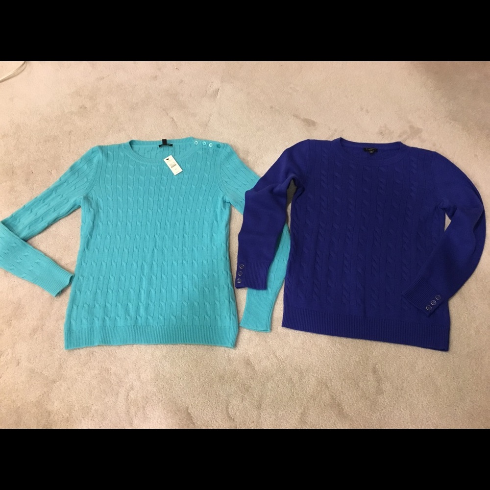 Talbots 2 Cable Knit Sweaters Blue PS